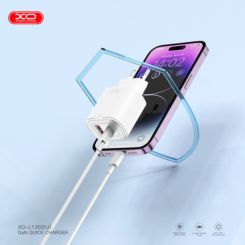 Мережевий зарядний пристрій XO L130 PD30W/QC18W 1USB-C+1USB-A білий Львів - фото 4