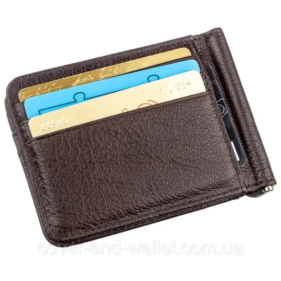 Кожаный зажим для купюр и карточек коричневого цвета ST Leather 452 Coffee Киев