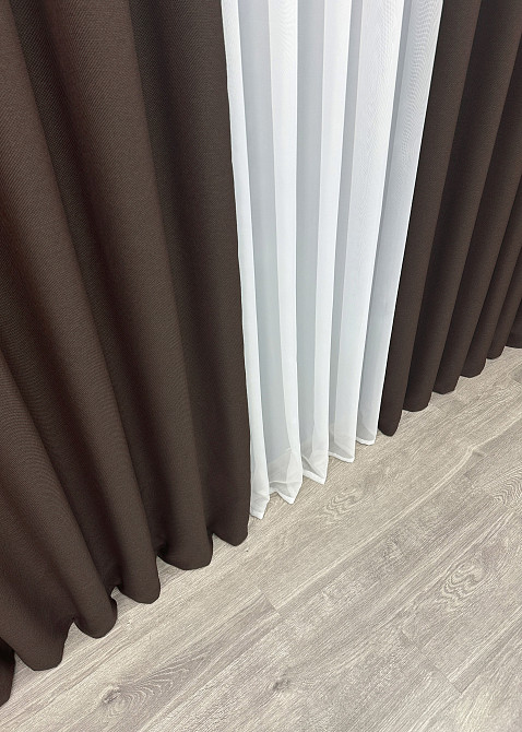 Шторна тканина льон-блекаут рогожка, колекція "Льон Мішковина" колір венге 291ш Київ - фото 13