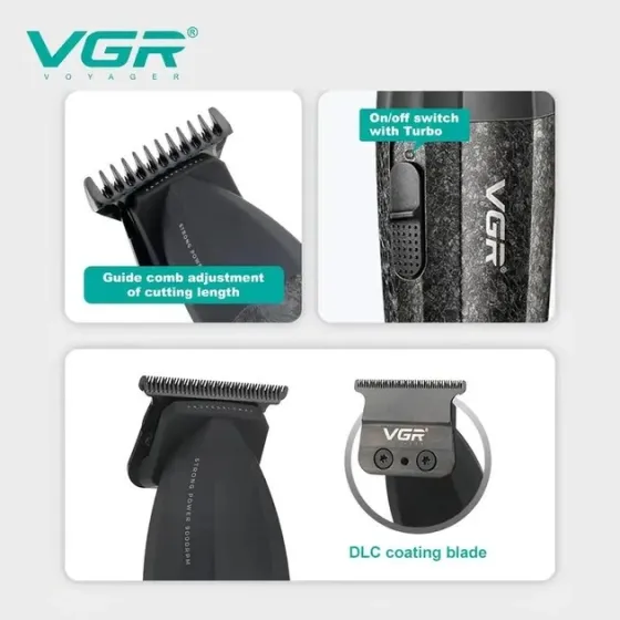 Професійна машинка для стрижки VGR V-640C Black: акумуляторний тример 9000 об/хв, 2500 мА·год, 6 насадок та LED-дисплей Одеса