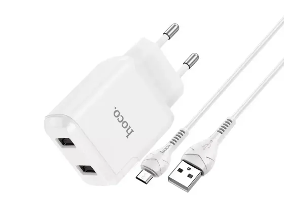 Мережевий зарядний пристрій Hoco N7 Speedy 220V (10.5W, 5V/2.1A) на 2 USB-порти з кабелем USB - micro-USB Одеса