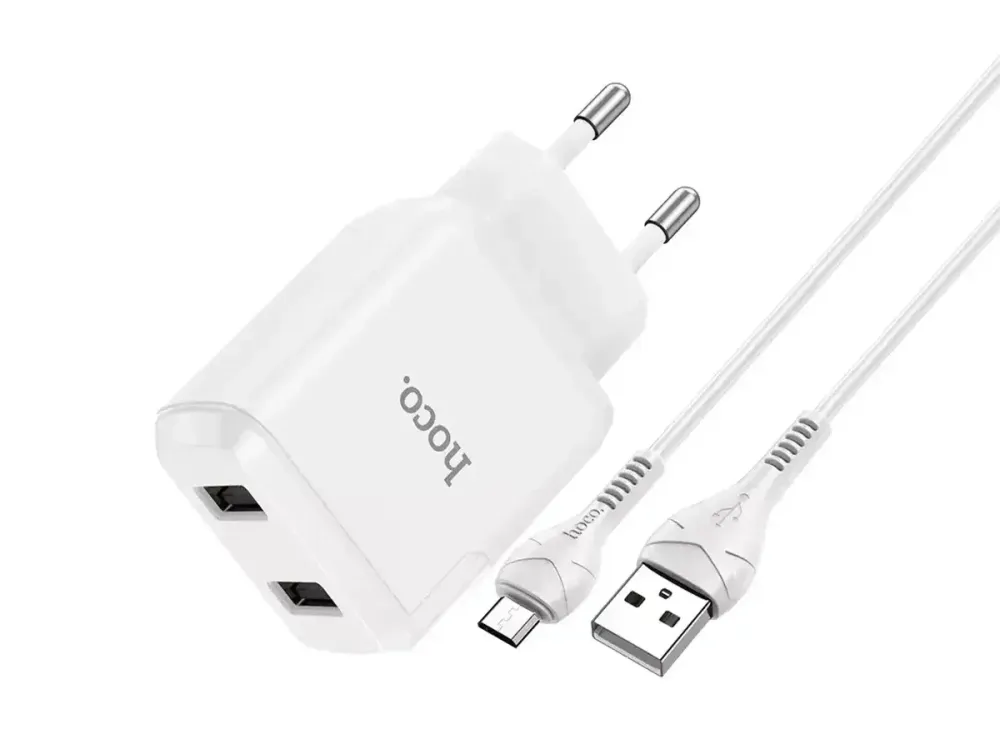 Мережевий зарядний пристрій Hoco N7 Speedy 220V (10.5W, 5V/2.1A) на 2 USB-порти з кабелем USB - micro-USB Одеса - фото 3