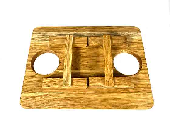 Деревянный поднос на ножках с местом для бокалов и 5 углублениями для закусок, 38*28*14 см, дерево Черешня Каменец-Подольский