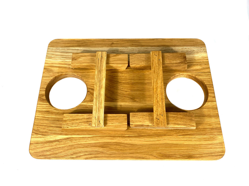 Дерев'яний піднос на ніжках з місцем для келихів та 5 заглибок для закусок, 38*28*14 см, дерево Черешня Кам'янець-Подільський - фото 6