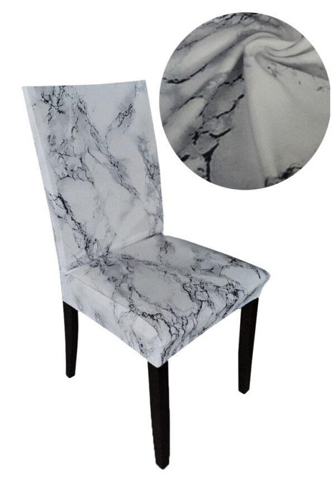 Универсальный натяжной чехол накидка на стул со спинкой с рисунком белый мрамор Royan 0045 Белая Церковь - изображение 2