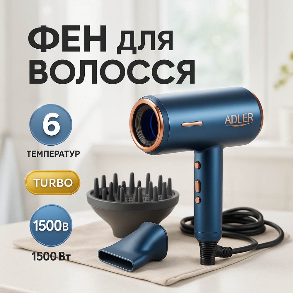 Фен для укладки волос салонный, Электрический фен для волос с диффузором обычный укладки OT-22 Львов - изображение 13
