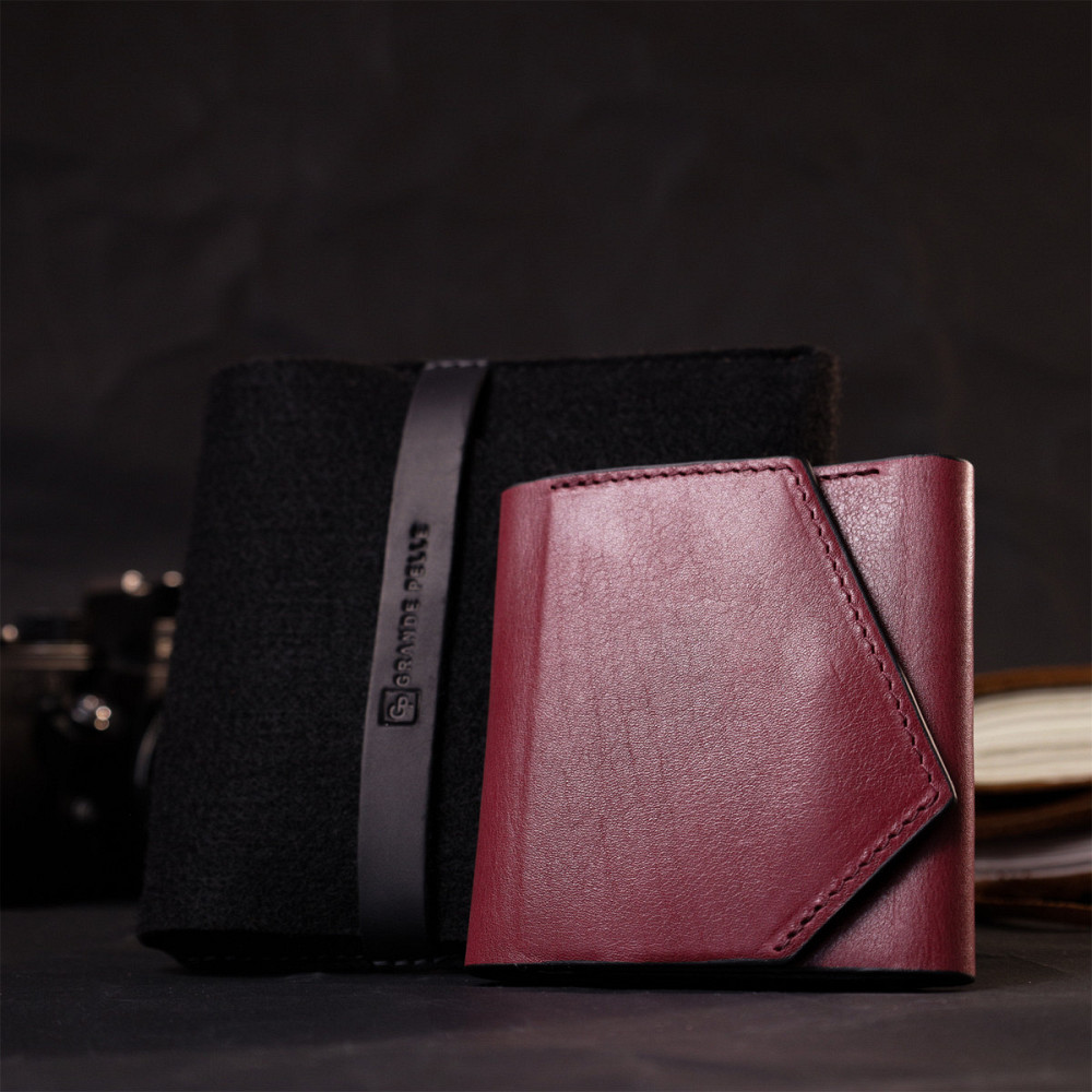 Стильний невеликий гаманець із натуральної шкіри GRANDE PELLE 16800 Бордовий Київ - фото 1
