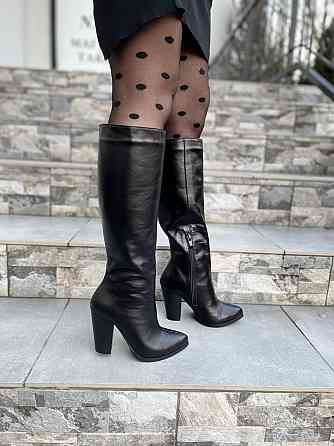 SANTINI Стильні жіночі зимові чоботи шкіряні на підборах чорні теплі, на хутрі 955720-11 р. 36- Коломыя