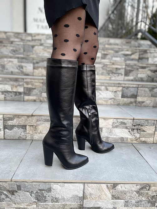 SANTINI Стильні жіночі зимові чоботи шкіряні на підборах чорні теплі, на хутрі 955720-11 р. 36- Коломыя - изображение 4