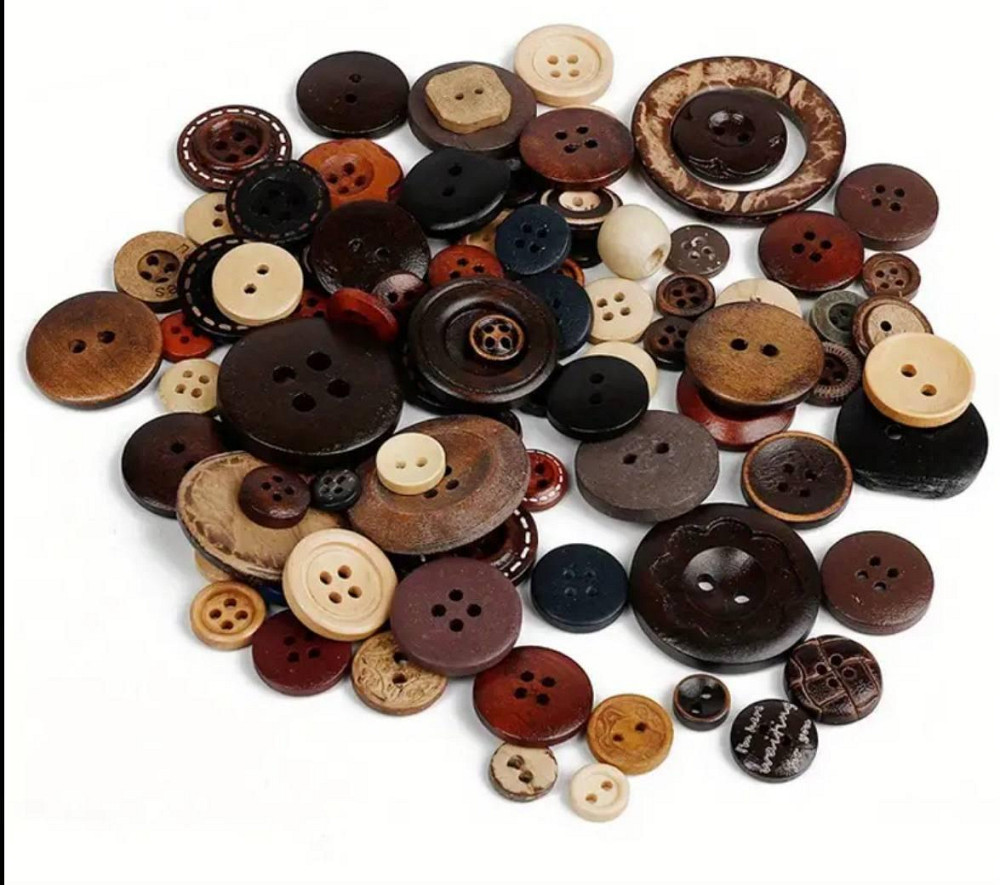 Набір дерев’яних ґудзиків 50 шт – різні розміри й кольори для шиття та декору Київ - фото 2