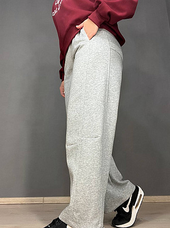Штаны женские A-N 25061 спортивные широкие Baggy с карманами и шнурком трикотажные светло серые, све Одесса - изображение 3