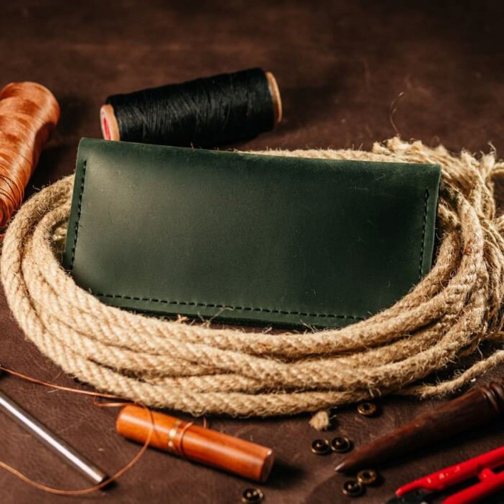 Клатч чоловічий шкіряний Лонгер Зелений стильний на кнопках 20х10 см з відділеннями для купюр, карт та монетMasterSem Київ - фото 10