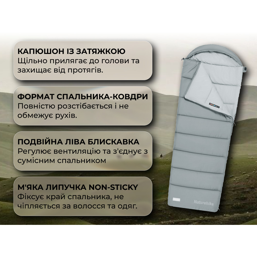Спальний мішок з капюшоном Naturehike MS300 CNK2350WS023 лівий, сірий Київ - фото 7