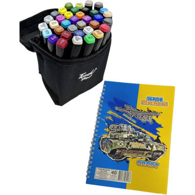 Художній маркер Touch двосторонніх скетч маркерів 36 шт в чохлі + блокнот А5 (40 арк) в асортименті для хлопчиків (XK-MRK-BOY) Вінниця - фото 5