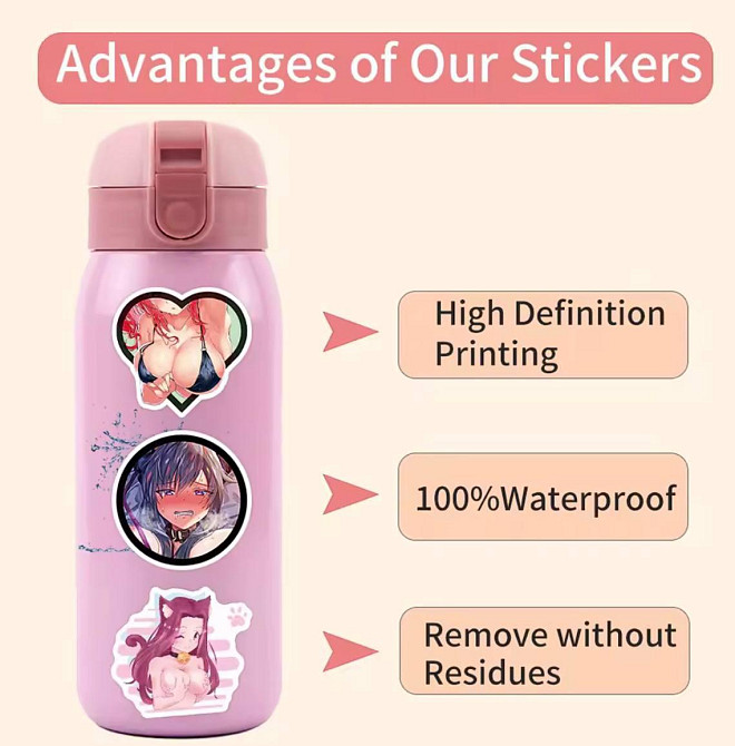 Наклейки Стікери Аніме. Водонепроникні естетичні Аніме наклейки 18+ (Аніме Хентай) Набір 50 штук. Київ - фото 4