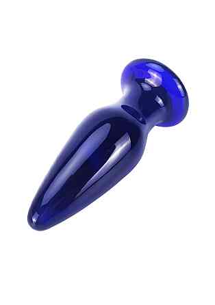 Скляна анальна пробка із вібрацією ToyJoy Buttocks конічної форми, синя Sex Aura Київ