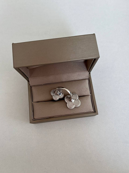 Кольцо Van Cleef посеребрение / клевер кольцо двойное черная эмаль Одесса - изображение 3