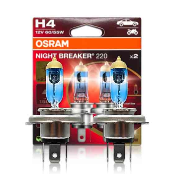 Комплект галогенових ламп OSRAM H4 64193NB220-2HB Night Breaker +220% 60/55W 12V P43T (2 шт) Харків