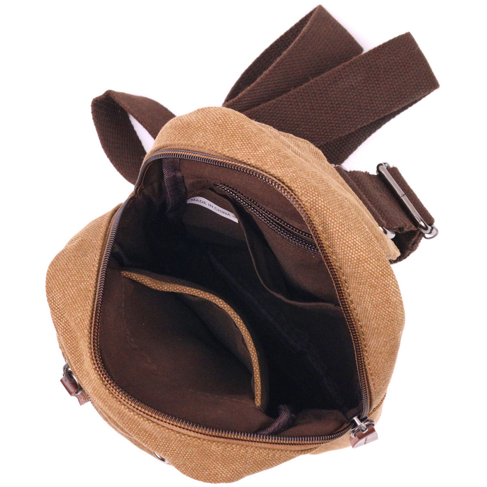 Текстильна чоловіча сумка через плече для документів та міста Vintage 21230 Коричнева Київ - фото 13