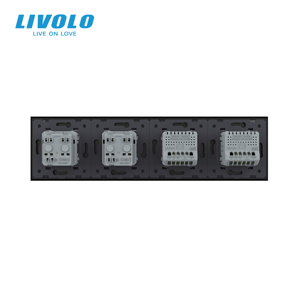 Сенсорний вимикач 4 сенсора (2-2) 2 розетки Livolo чорний скло (VL-C702/C702/C7C2EU-12) Коломыя - изображение 9