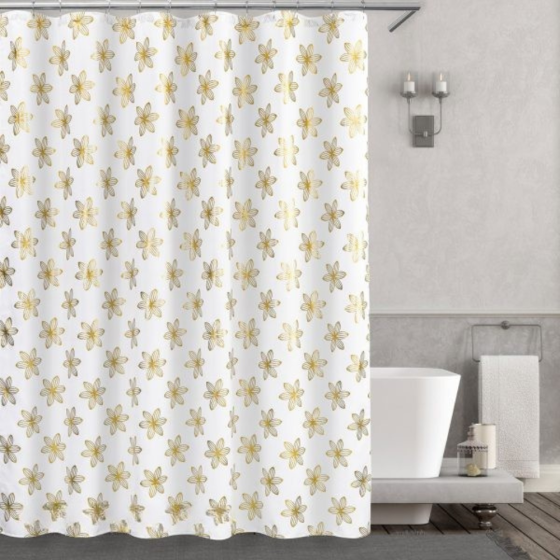 Шторка для ванної та душу 180x180 см, фіранка для ванної кімнати з гачками, біла з золотистим візерунком Кам'янець-Подільський