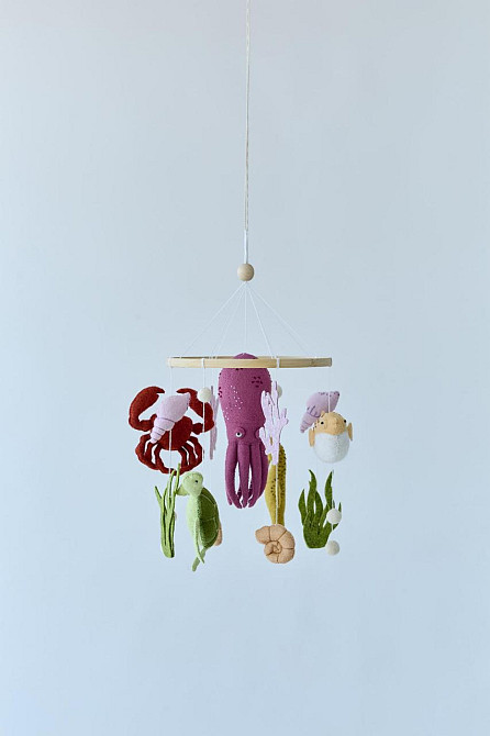 Дитячий мобіль на ліжечко для немовлят WoollyFox "Морський світ: восьминіг, краб, морський коник, ри Київ - фото 3