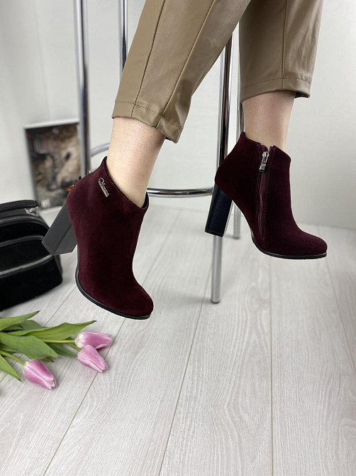 Женские черевики 95 бордовые замша натуральная высота каблука 9см размеры 36р 37р (1215) Коломия - фото 2
