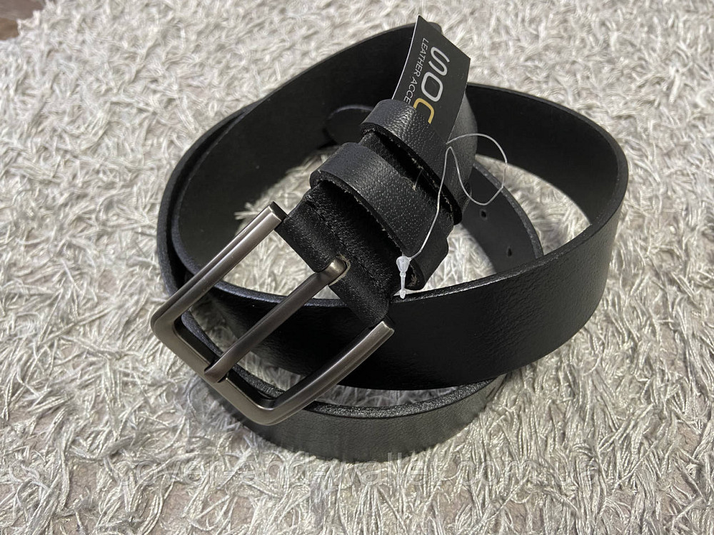 Чоловічий джинсовий шкіряний ремінь чорного кольору ST Leather Київ - фото 1