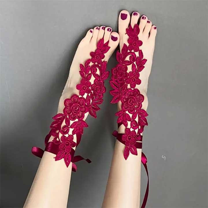 Мереживні квіткові гольфи із зав'язками XS/S/М/L (1,2,3,4) Бордовий — Еротична білизна Вінниця - фото 5