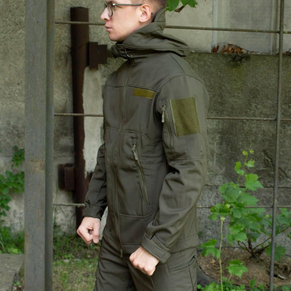 Демисезонная мужская куртка Soft Shell оливковая, мужская тактическая куртка софт шел Львов - изображение 9