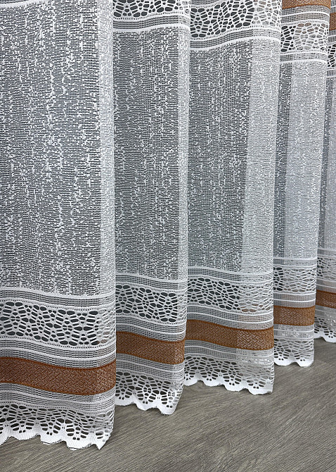 Тюль жакард, колекція "Bari" колір білий з коричневим 1550т Київ - фото 6