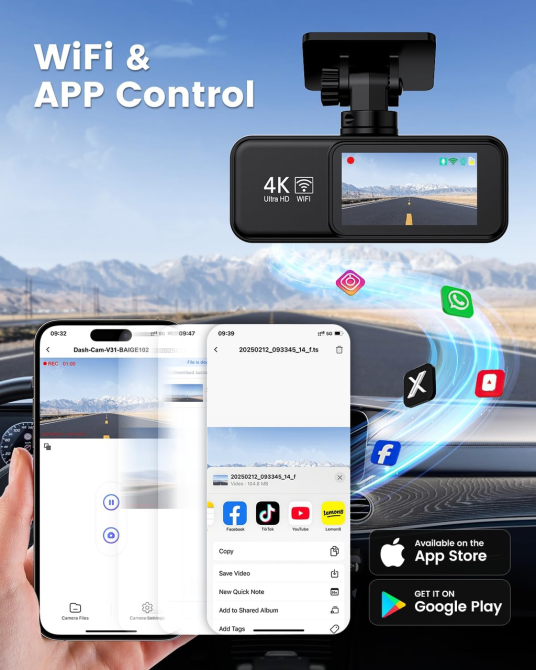 Автомобильный видеорегистратор Penemay V31 4K+1080P, 2 камеры, Wi-Fi, 64 ГБ, G-Sensor, 24/7 Parking, экран 1.97 Киев - изображение 5