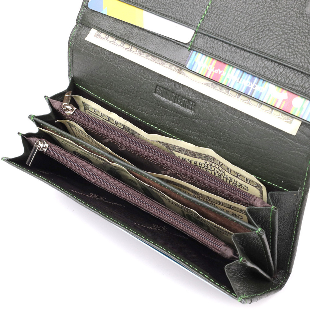 Горизонтальний гаманець у два складення з натуральної шкіри ST Leather 23067 Зелений Київ - фото 7