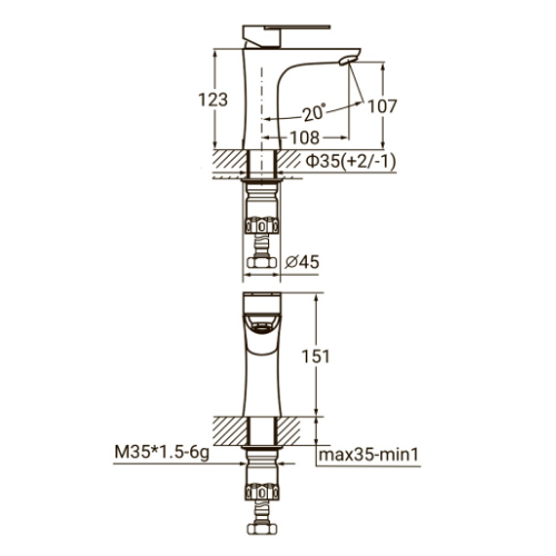 Змішувач HT d35мм для раковини литий на гайці Aquatica Житомир