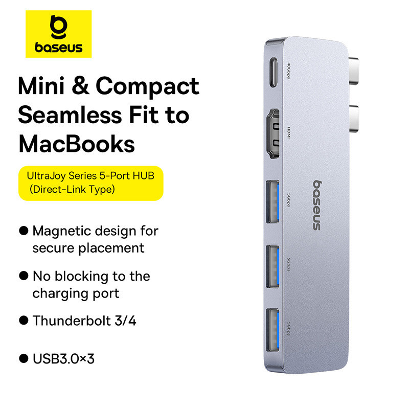 USB-хаб Baseus UltraJoy Series 5-Port HUB Space Grey (USB-C*2 to USB-C 40Gbps*1+HDMI 4K@30Hz*1+USB3.0*3） Одеса - фото 9