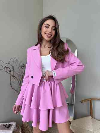 Женский стильный костюм двойка: пиджак и юбка креп-костюмка + подкладка Розовый, 46/48 Одесса