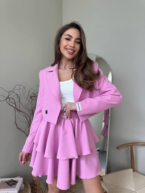 Женский стильный костюм двойка: пиджак и юбка креп-костюмка + подкладка Розовый, 46/48 Одесса - изображение 1