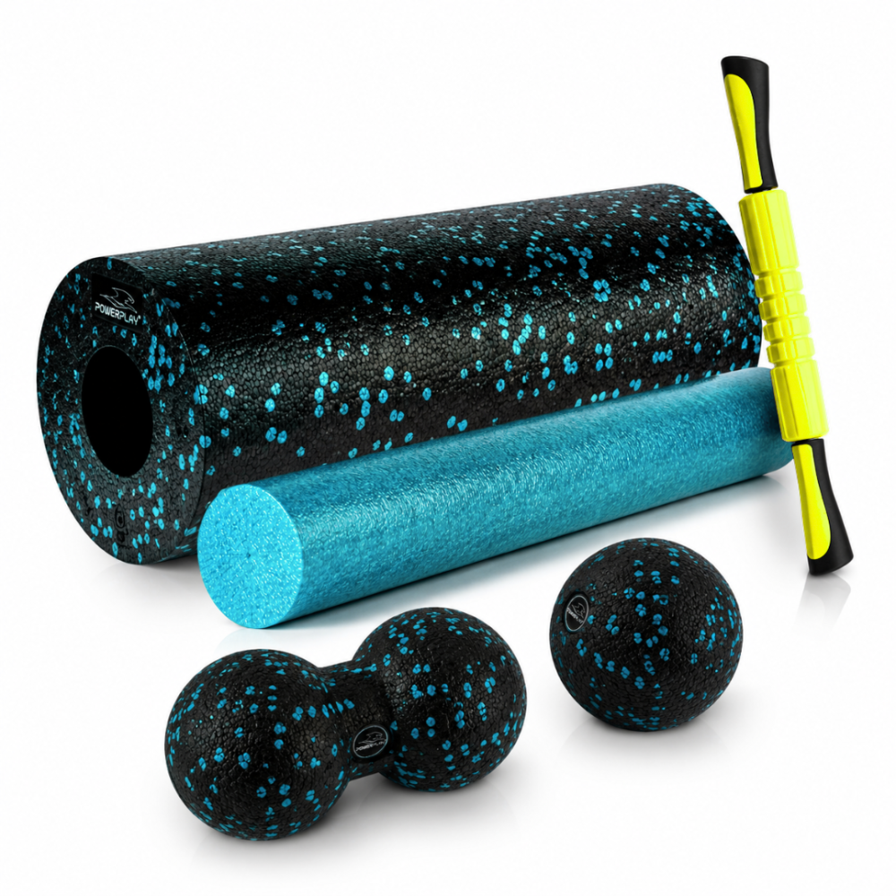 Масажний набір PowerPlay PP_4015 EPP Foam Roller Set 4in1 (2-ва роли + 2-ва м'ячі) Чорно-бірюзовий Каменское - изображение 1