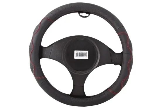 Оплетка на кермо шкіра M без запаху Voin L283-M чорний (червона нитка) Вінниця