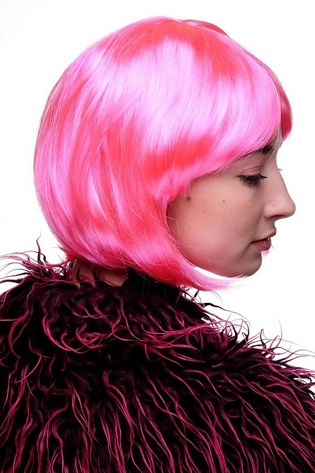 Перука жіноча яскраво-рожева короткий боб каре, синтетичне волосся для карнавалу, Гелловіна, вечірок-спідів Київ - фото 5