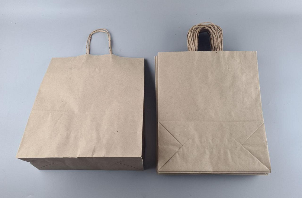 Пакет с ручками бумажный крафт бурий 325х150х380, 80г/м2 (25 шт) Харьков - изображение 2