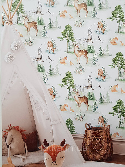 Обои винил на флизелине AS Creation Mia and Paul 0.53х10 детские животные олени лисицы птицы деревья Киев - изображение 1