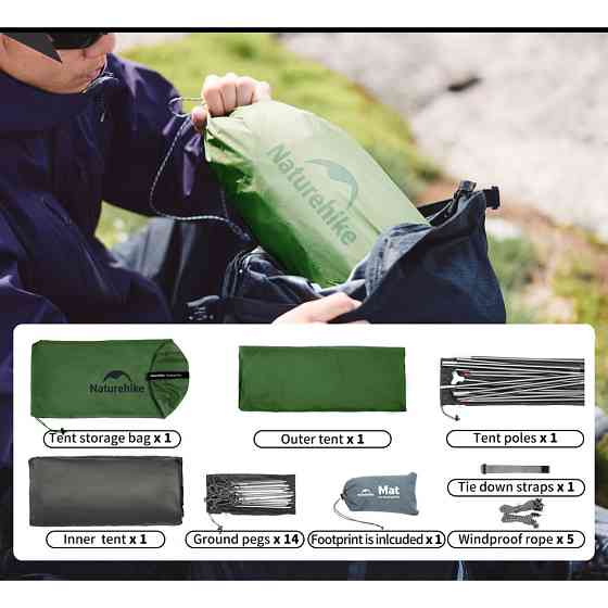 Двомісний надлегкий намет Naturehike Cloud Up Pro CNK2350WS020 20D (Темно-зелений) Вінниця