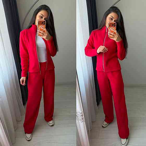 Жіночий повсякденний теплий костюм: кофта на блискавці та штани турецький двосторонній фліс Червоний, 46/48 Одеса
