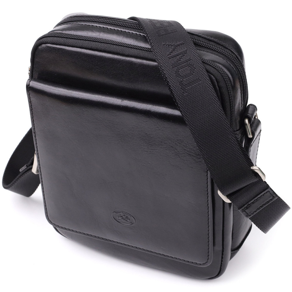 Відмінна чоловіча сумка з кишенями з гладкої натуральної шкіри Tony Perotti 20857_1 (9148-17 nero) Чорний Київ - фото 1