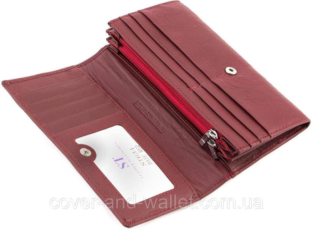 Бордовый женский кожаный кошелёк с монетницей на молнии ST Leather Киев - изображение 4