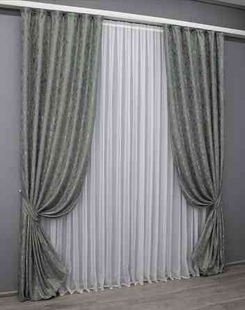 Комплект готових штор VR-Textil Льон мармур Pavliani AL № 1577ш Сірий 150х260 см 2 шт (33-0437) Київ