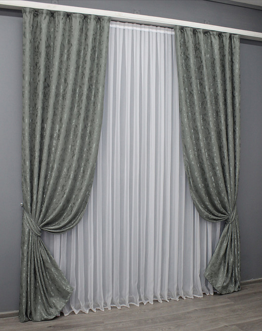 Комплект готових штор VR-Textil Льон мармур Pavliani AL № 1577ш Сірий 150х260 см 2 шт (33-0437) Київ - фото 3