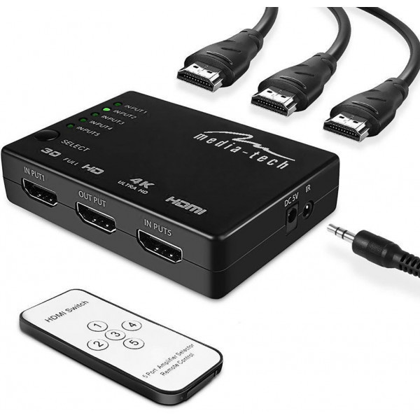 Сплітер HDMI 5xports HDMI switch, remote controlled, 4K resolution support Media-Tech (MT5207) Киев - изображение 3