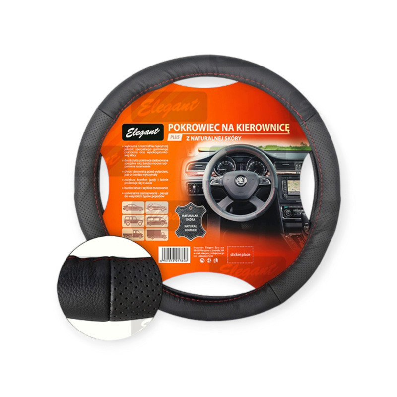 Чехол l кожа (39 - 41 см) черный 2 перфор. вставками, красная нитка руля Мукачево - изображение 1